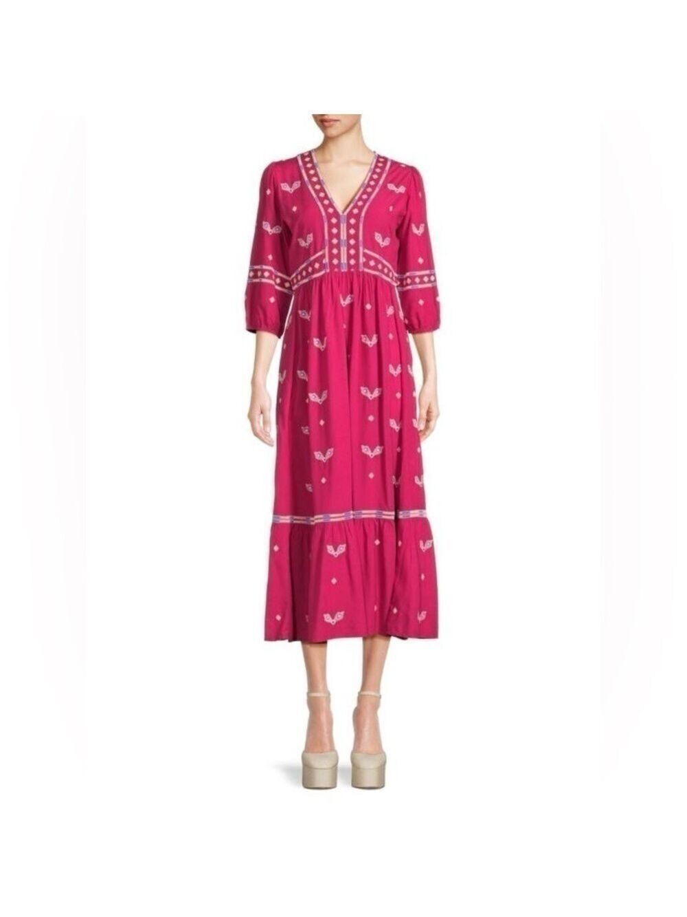 BA&SH Pink Embroidery A Line Dress. Size 0